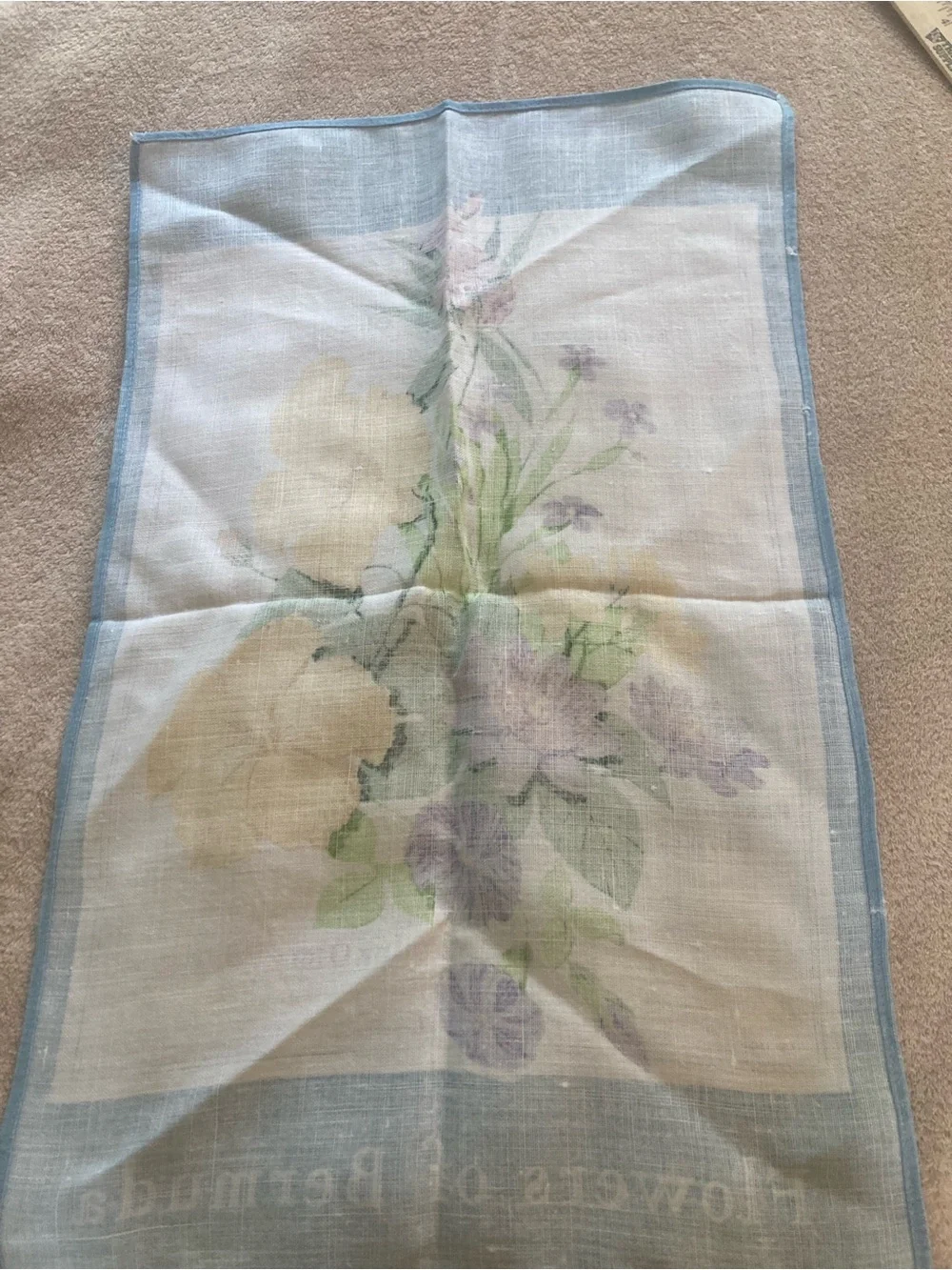 Vintage Trimingham’s Bermuda Tea Towel - 100% Irish Linen Floral Souvenir